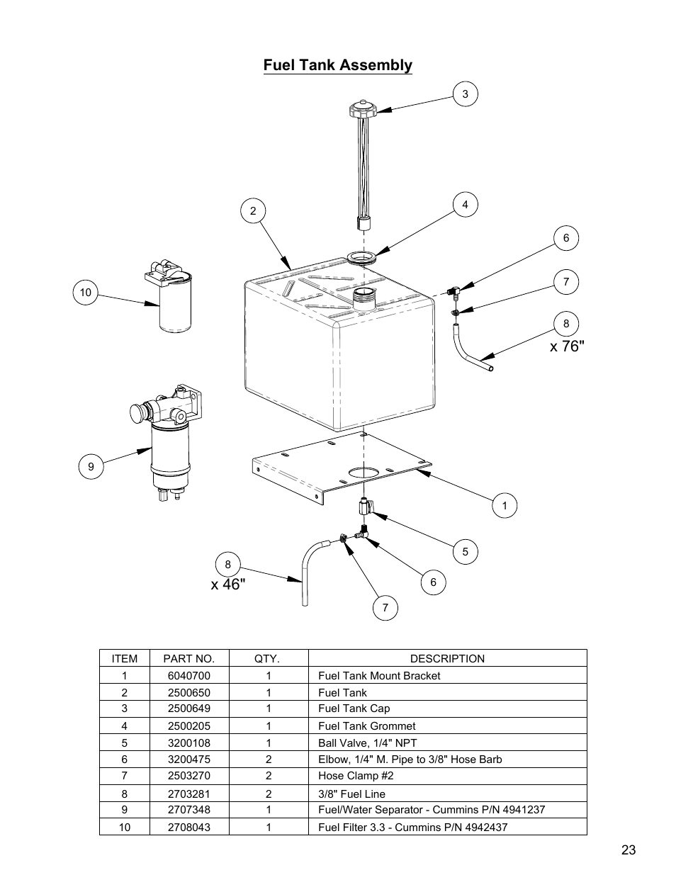 X 46" fuel tank assembly x 76 | Diamond Products CC110D-SS User Manual | Page 23 / 40