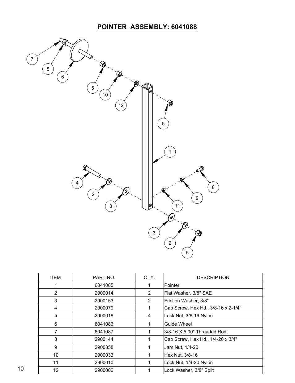 P10 pointer assembly | Diamond Products CC155 User Manual | Page 10 / 12