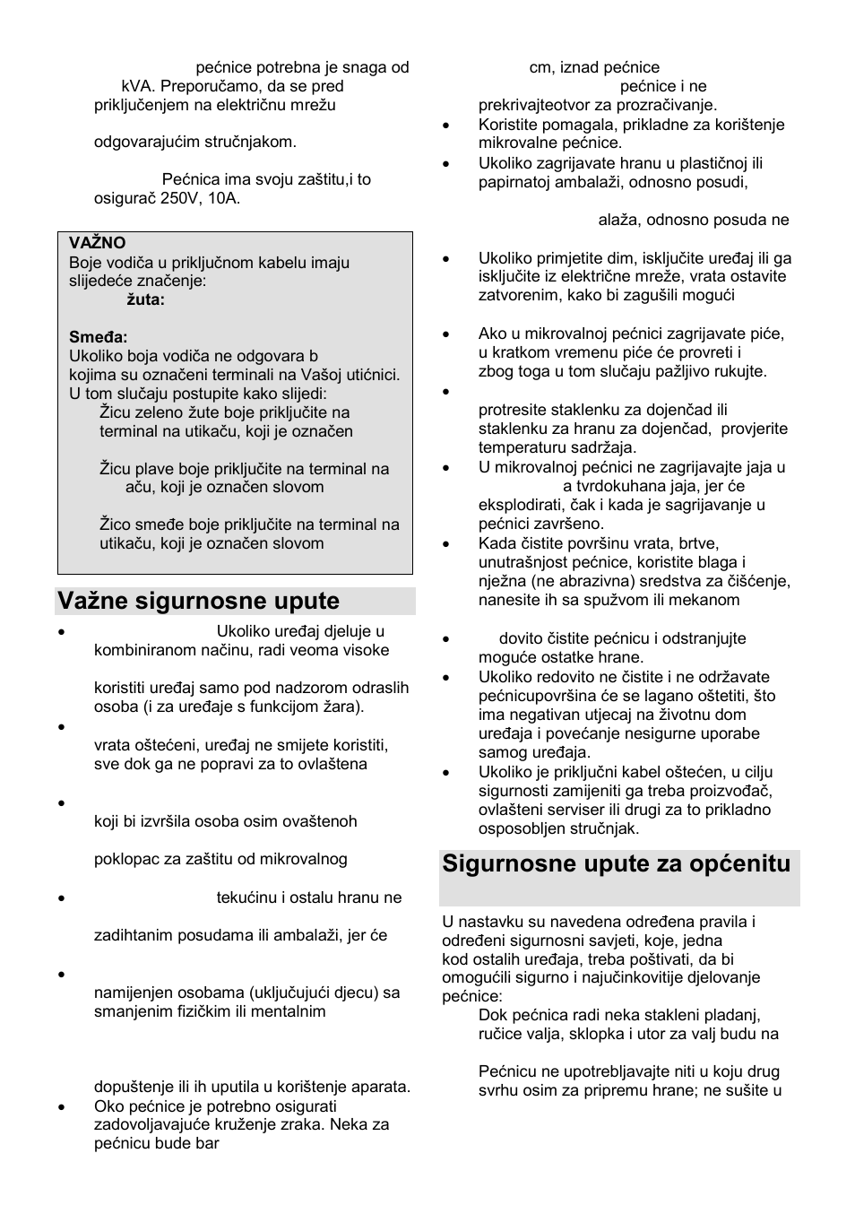 Vaņne sigurnosne upute, Sigurnosne upute za općenitu uporabu | Gorenje GMO-23 Ora Ito W User Manual | Page 11 / 175