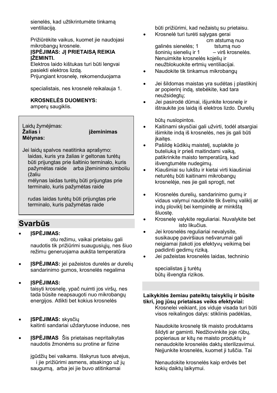 Svarbūs saugos reikalavimai, Saugumo instrukcijos | Gorenje GMO-23 Ora Ito W User Manual | Page 156 / 175