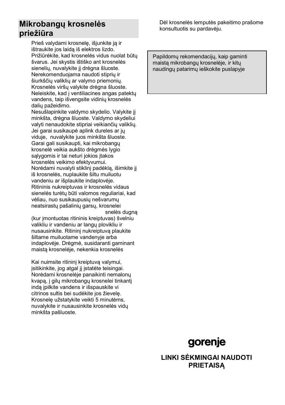 Mikrobangų krosnelės prieņiūra | Gorenje GMO-23 Ora Ito W User Manual | Page 161 / 175