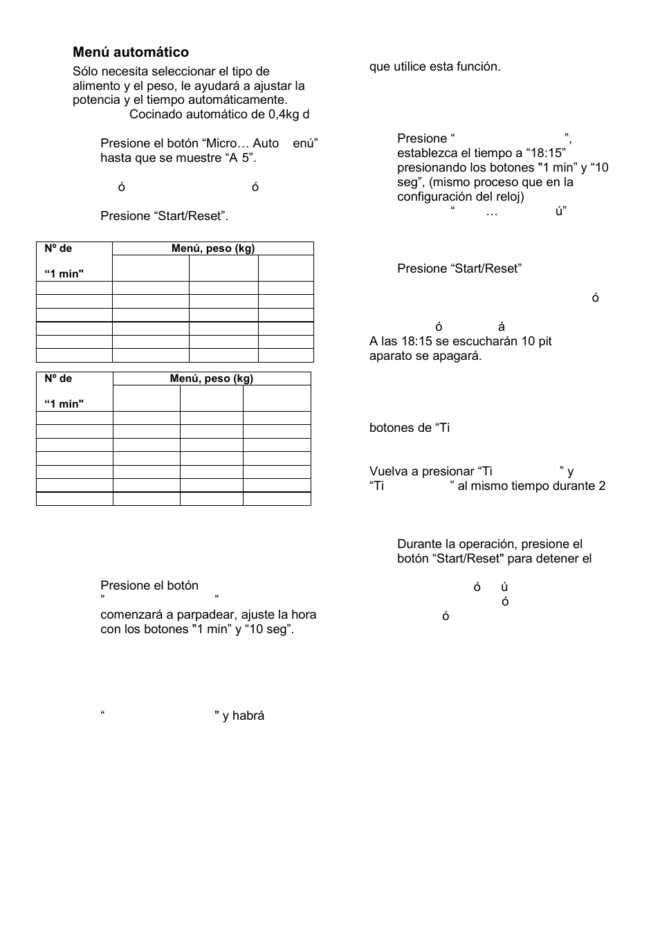 Menú automático, Reloj, Temporizador | Bloqueo infantil, Inicio/reset | Gorenje GMO-23 Ora Ito W User Manual | Page 174 / 175