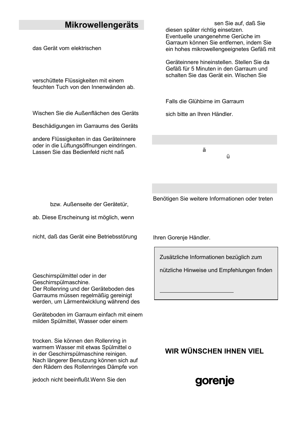 Pflege des mikrowellengeräts, Umweltschutz, Garantie und kundendienst | Gorenje GMO-23 Ora Ito W User Manual | Page 46 / 175