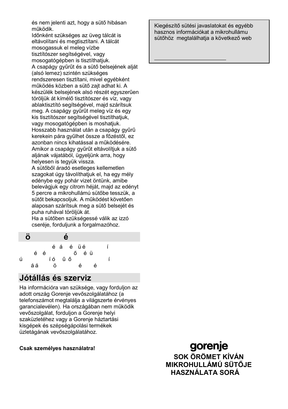 Környezetvédelem, Jótállás és szerviz | Gorenje GMO-23 Ora Ito W User Manual | Page 61 / 175