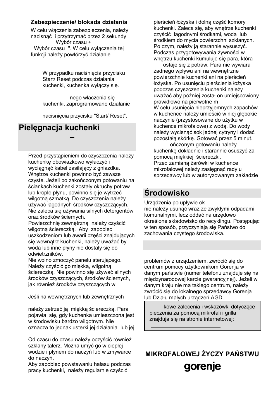 Środowisko, Gwarancja i serwis naprawczy | Gorenje GMO-23 Ora Ito W User Manual | Page 69 / 175