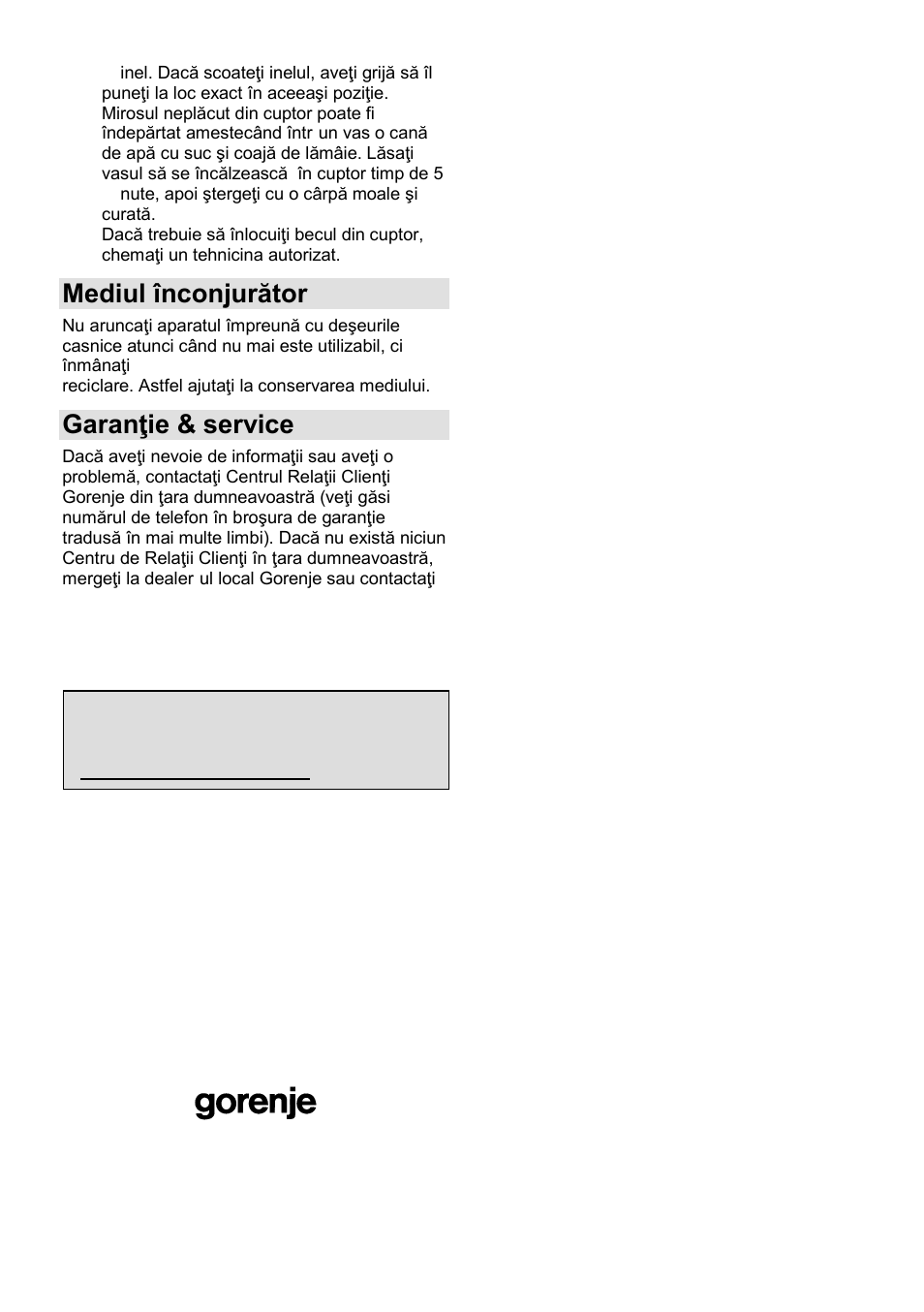 Mediul înconjurător, Garanŝie & service | Gorenje GMO-23 Ora Ito W User Manual | Page 76 / 175
