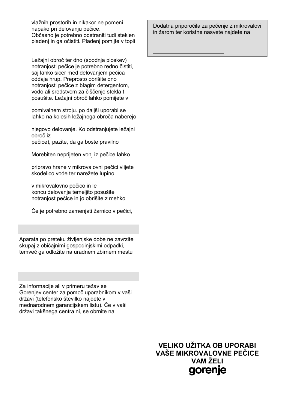 Okolje, Garancija in servis | Gorenje GMO-23 Ora Ito W User Manual | Page 9 / 175