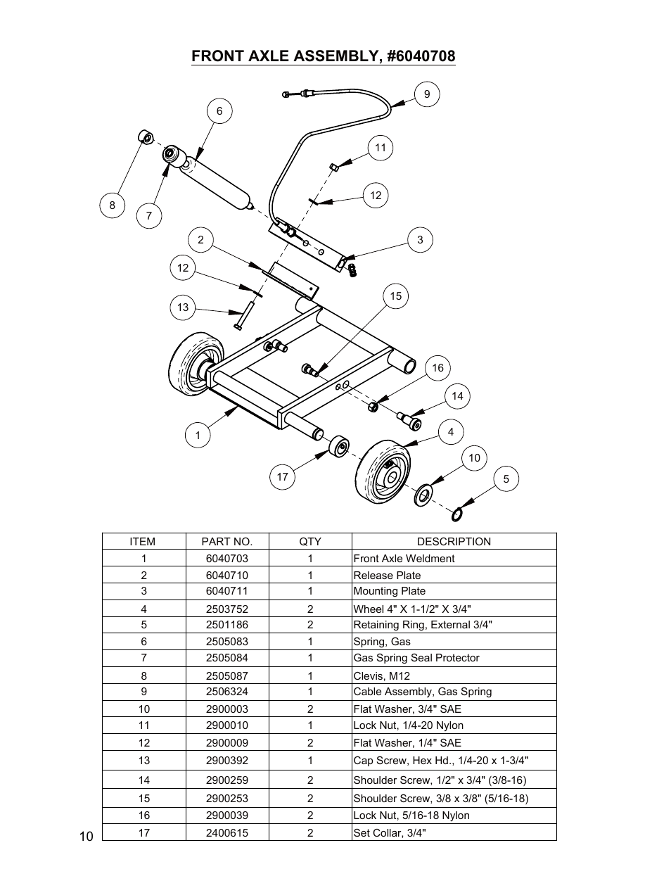 Front axle assembly | Diamond Products CC1100 User Manual | Page 10 / 16