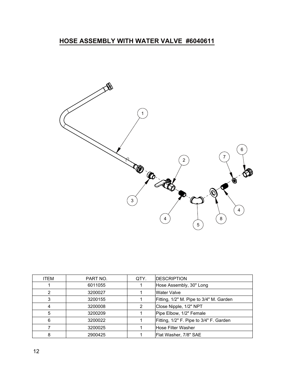 Hose assembly w/ valve, Hose assembly with valve | Diamond Products CC1100 User Manual | Page 12 / 16