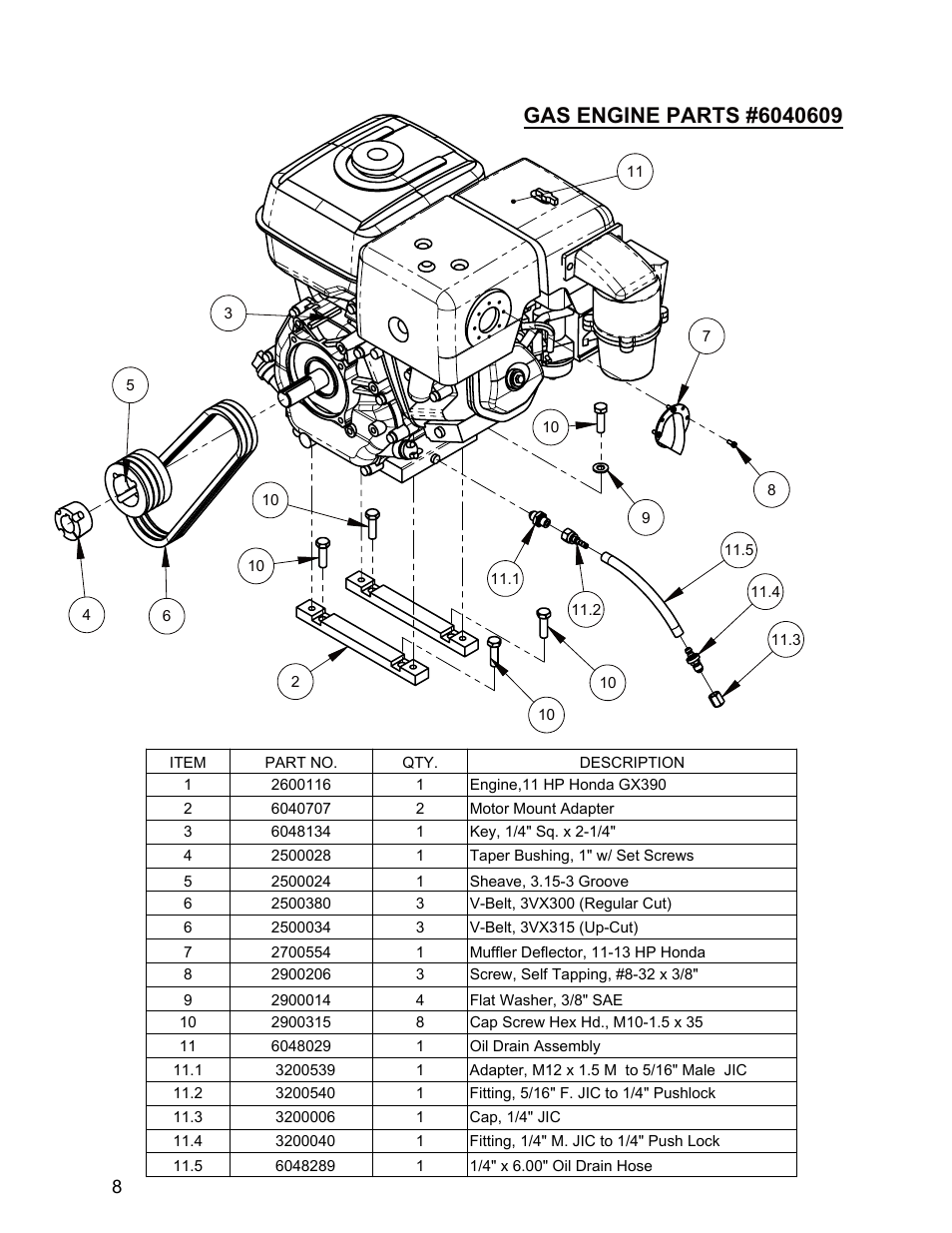 Gas engine parts, Gas engine assembly ….……..………………………………………...…8 | Diamond Products CC1100 User Manual | Page 8 / 16