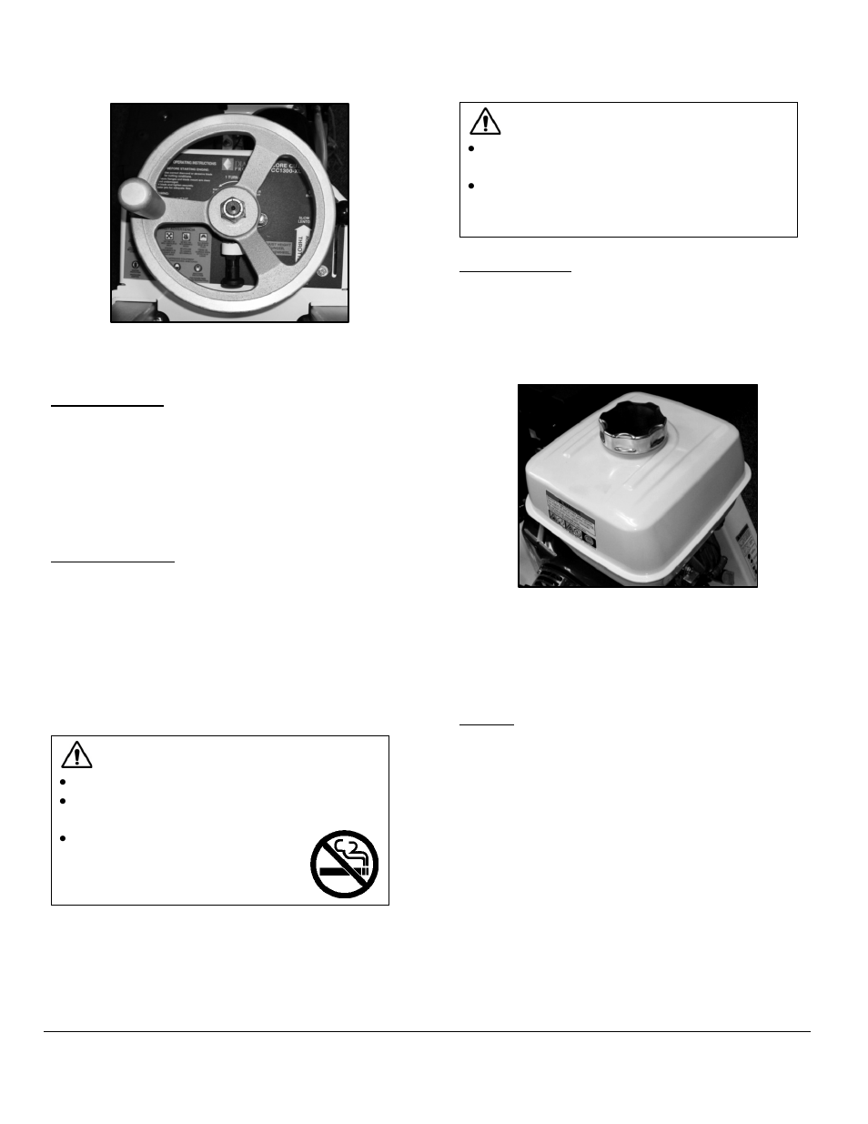 Raising the saw, Lowering the saw, Fuel system (gas models) | Fueling the saw, Storage | Diamond Products CC1300XL User Manual | Page 22 / 38