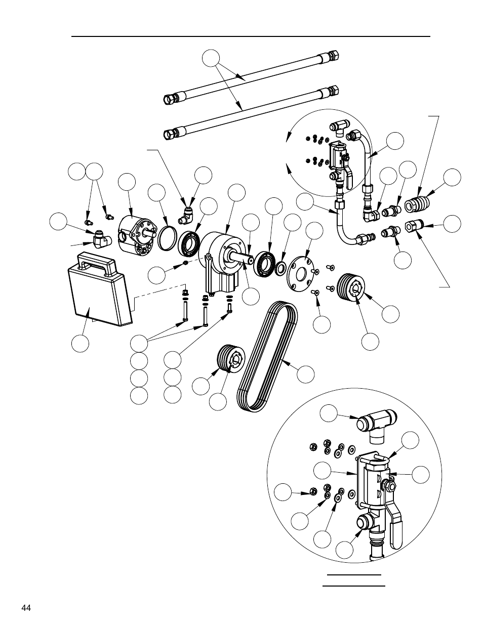 55 ci/rev. hydraulic motor option, Hydraulic motor, 1.55 ci, Return pressure | Pressure, Suction, Scale 1 : 4, Detail a | Diamond Products CC1800XL (Hydraulic) User Manual | Page 44 / 52