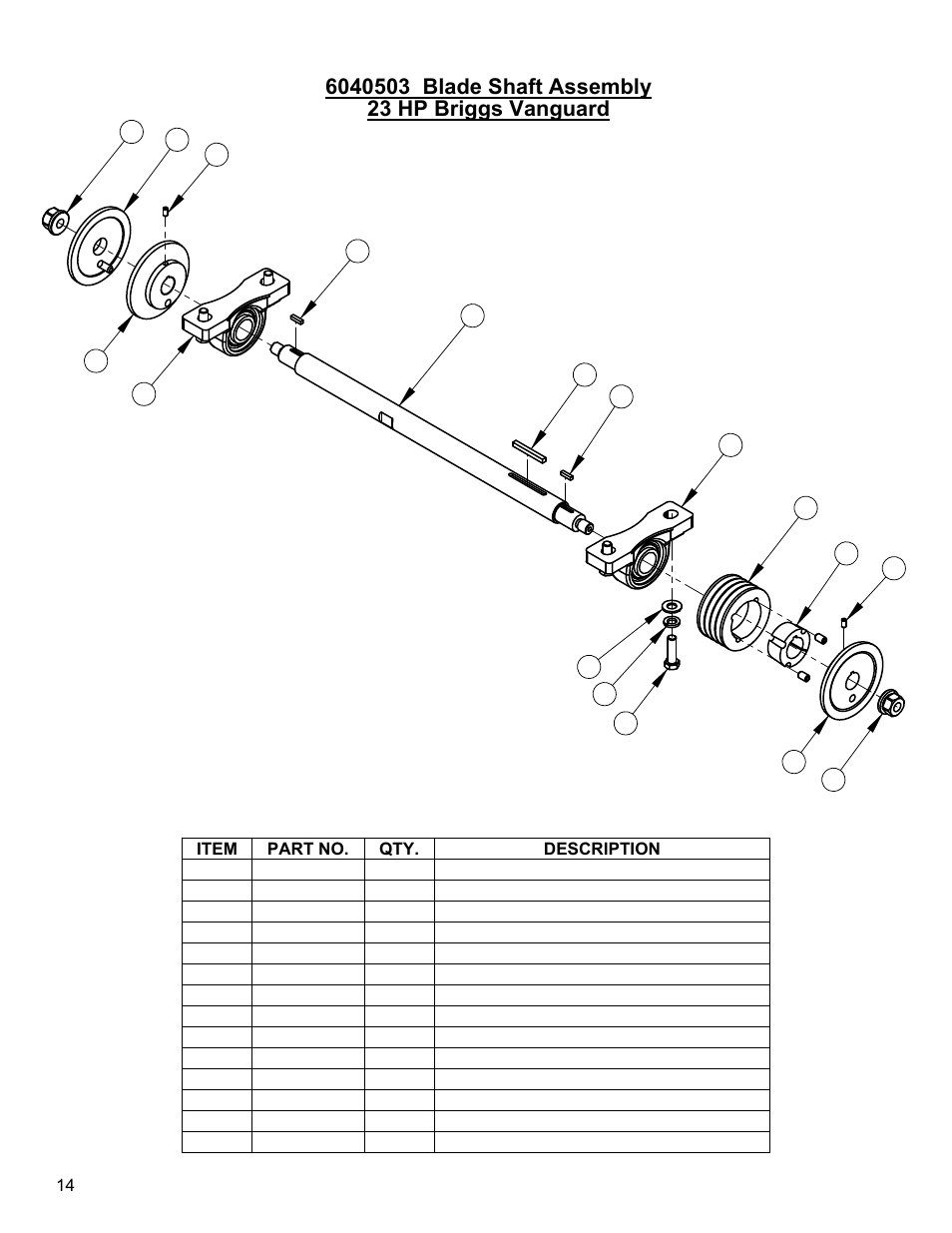 Blade shaft assembly (23hp briggs), Blade shaft assembly, 23hp briggs-vanguard | Diamond Products CC1800XL (Gas) User Manual | Page 14 / 44