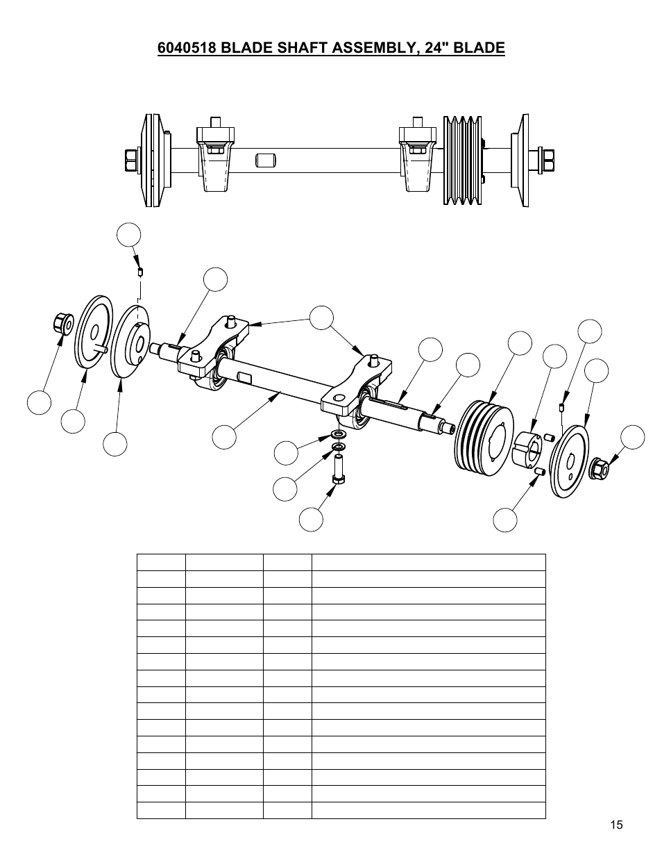Blade shaft assembly (24" blade guard) | Diamond Products CC1800XL (Gas) User Manual | Page 15 / 44