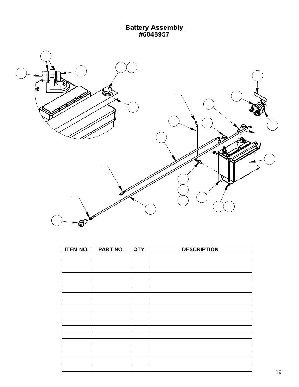 Battery assembly, Engine assembly, 13.5hp briggs | Diamond Products CC1800XL (Gas) User Manual | Page 19 / 44