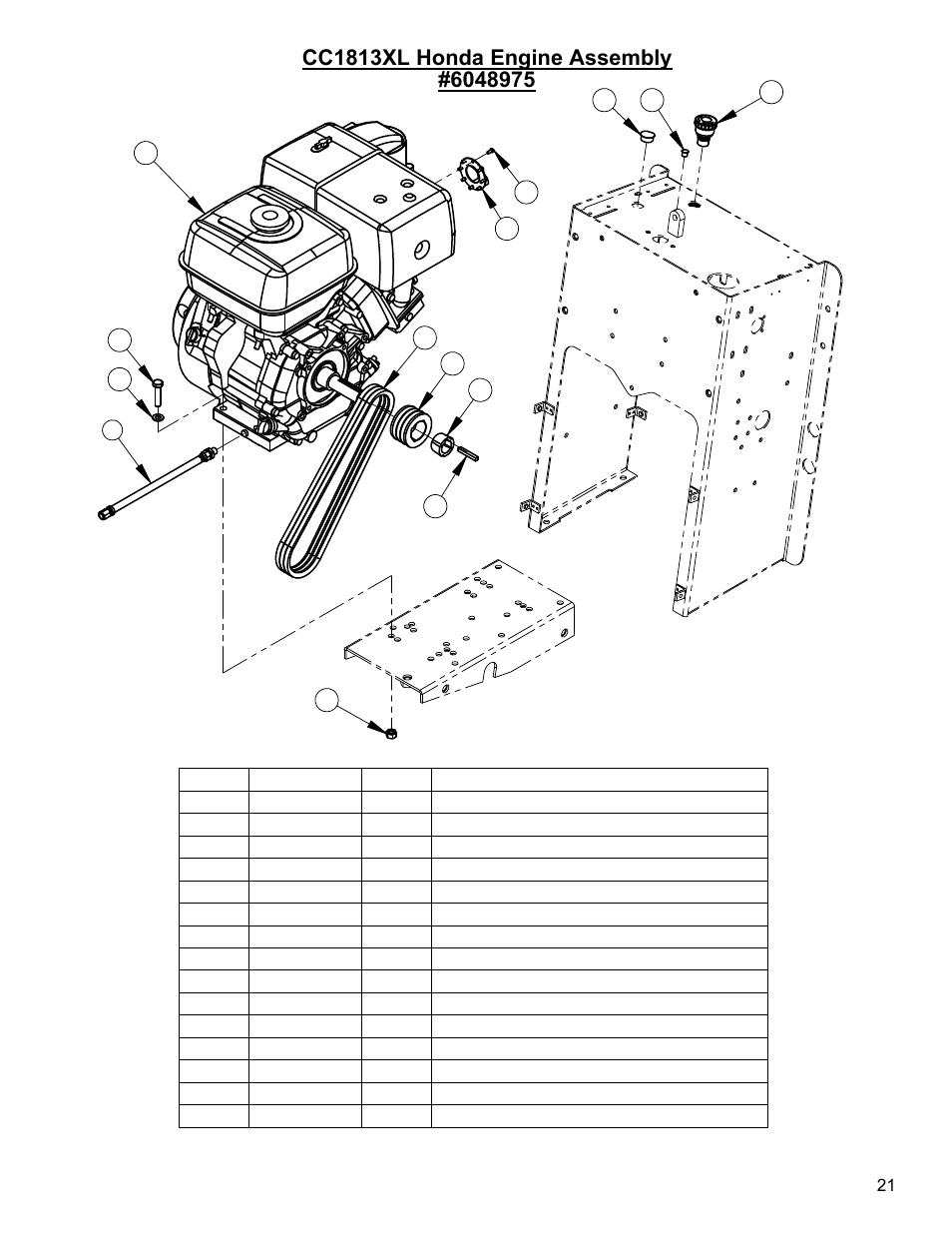 Cc1813xl honda engine assembly, Engine assembly, 13hp honda (gx390) | Diamond Products CC1800XL (Gas) User Manual | Page 21 / 44