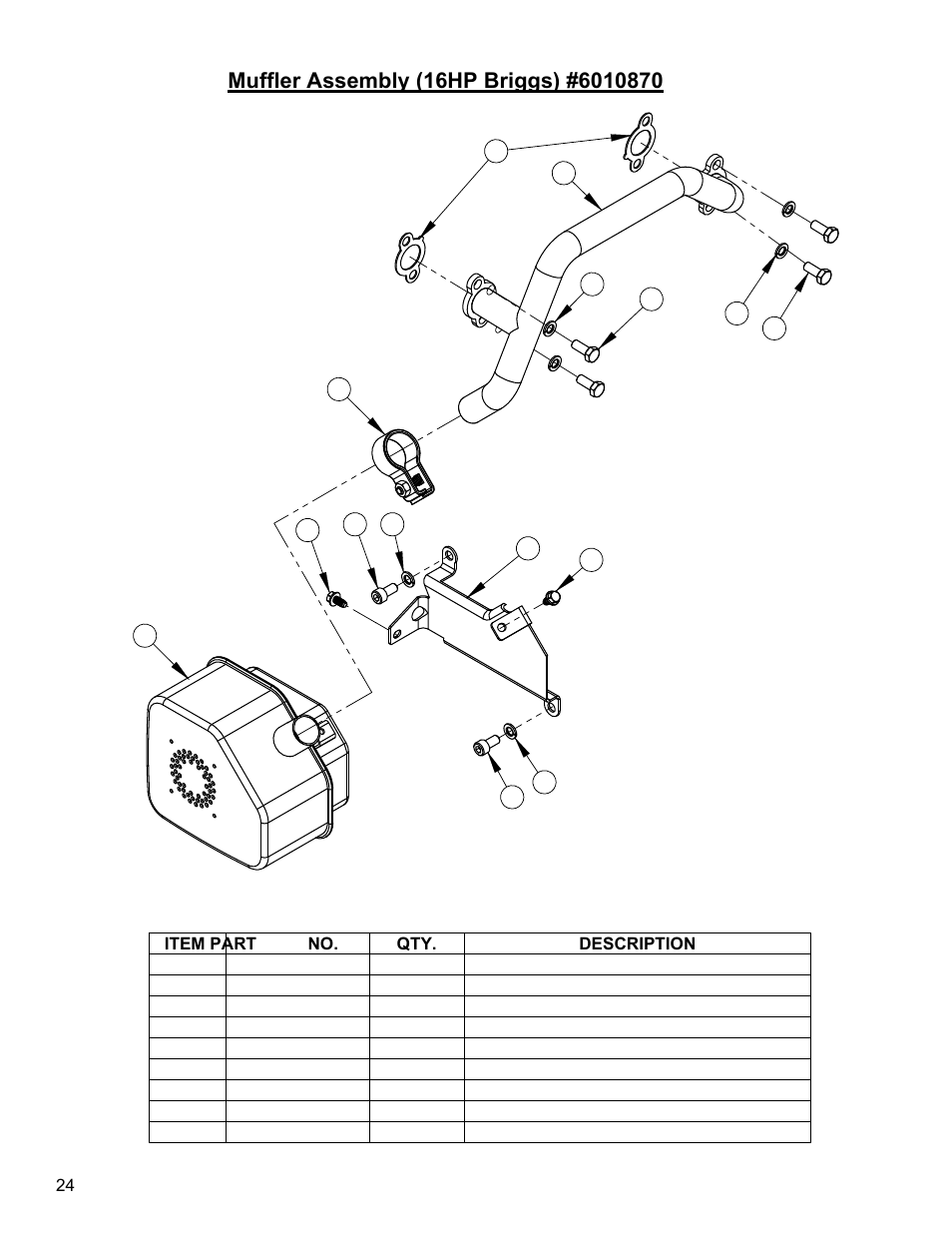 Muffler assembly (16hp briggs), Muffler assembly, 16hp briggs-vanguard | Diamond Products CC1800XL (Gas) User Manual | Page 24 / 44