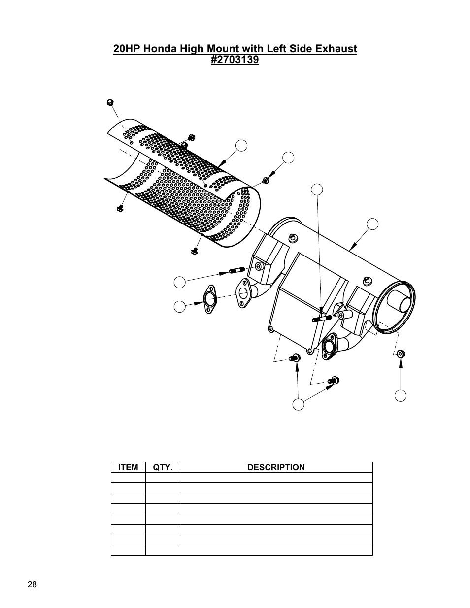 High mount muffler (20hp honda), Muffler assembly, 20hp honda, high mount left | Diamond Products CC1800XL (Gas) User Manual | Page 28 / 44