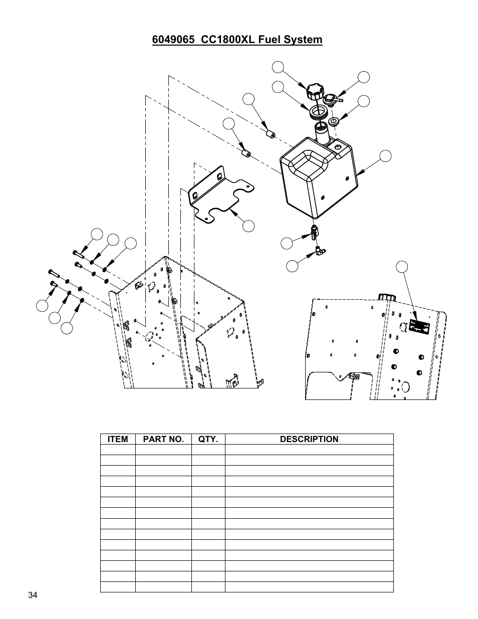 Fuel tank assembly, Battery assembly | Diamond Products CC1800XL (Gas) User Manual | Page 34 / 44