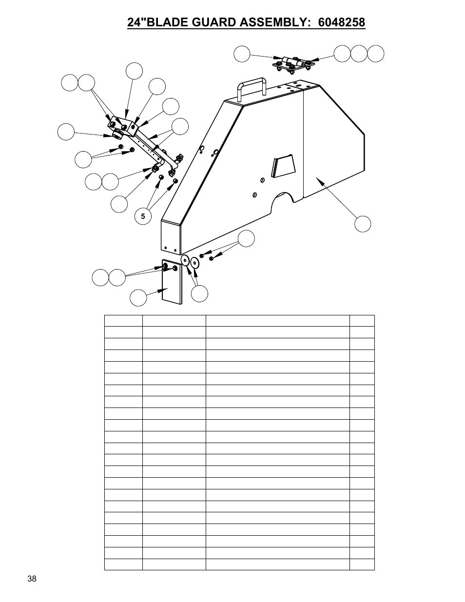 24" blade guard assembly, Blade guard 20 | Diamond Products CC1800XL (Gas) User Manual | Page 38 / 44