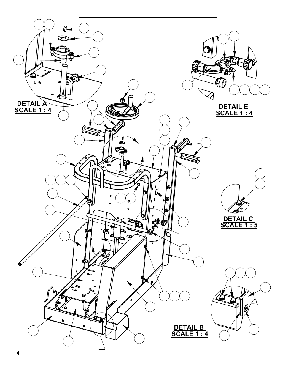 Common parts, Common parts - 7, Cb a e | Scale 1 : 5, Detail c, Scale 1 : 4 detail a, Typ, 4 corners, Detail b scale 1 : 4, Scale 1 : 4, Detail e | Diamond Products CC1800XL (Gas) User Manual | Page 4 / 44