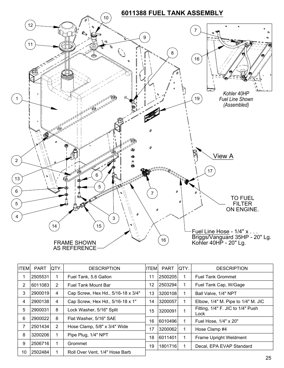 Fuel tank assembly, Fuel tank assembly…………………………25, View a | Diamond Products CC3500J User Manual | Page 25 / 68