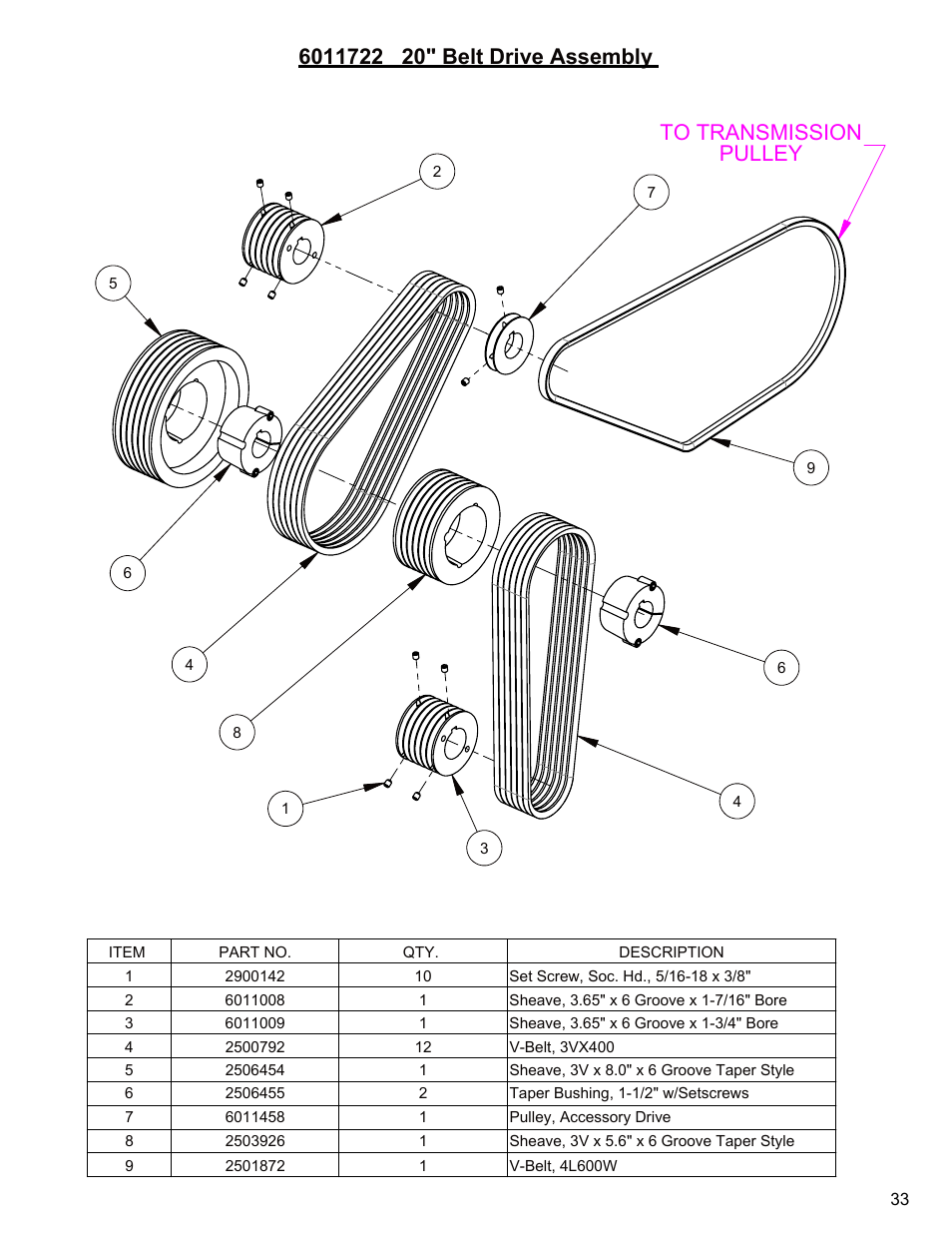 20" belt drive assembly | Diamond Products CC3500J User Manual | Page 33 / 68