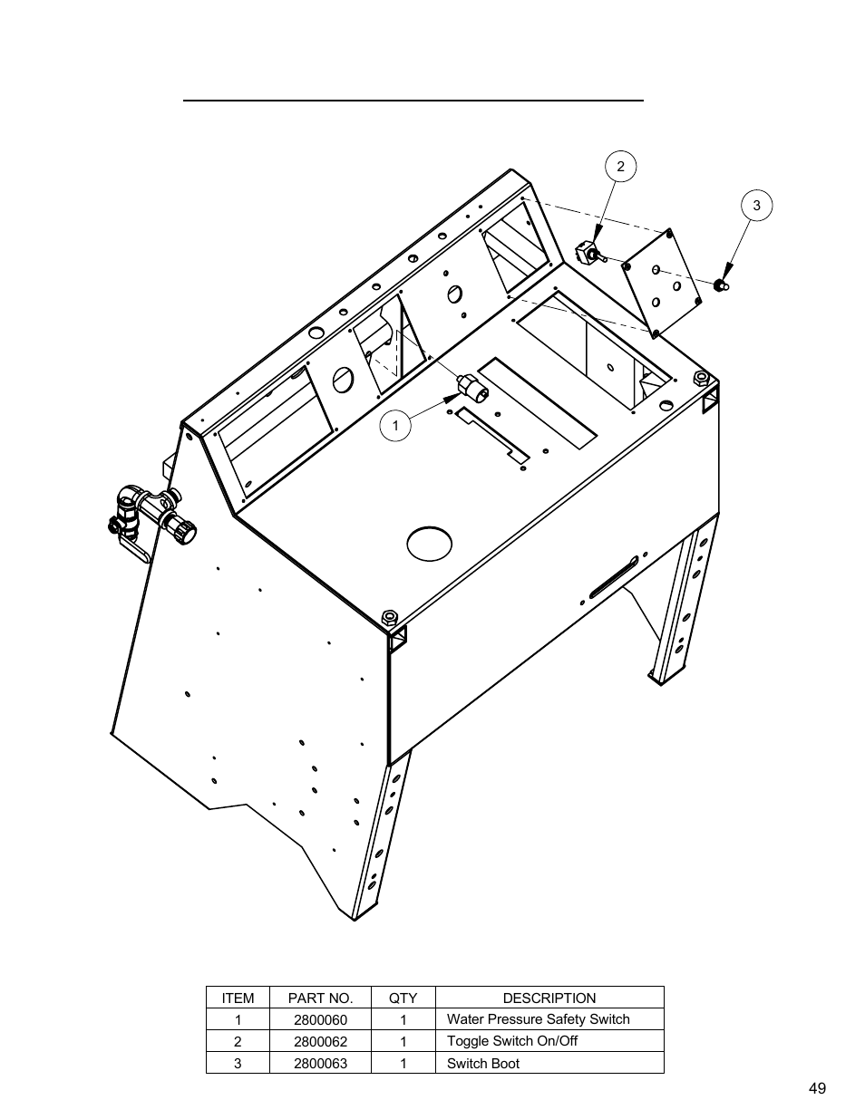 Optional water safety switch assembly, Optional water safety switch assembly……49 | Diamond Products CC3500J User Manual | Page 49 / 68