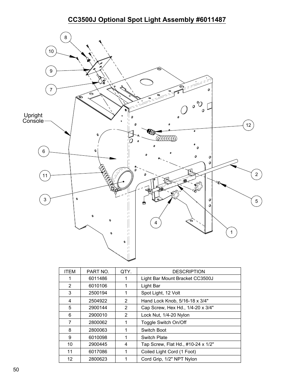 Optional spot light assembly, Optional spot light assembly………………50 | Diamond Products CC3500J User Manual | Page 50 / 68