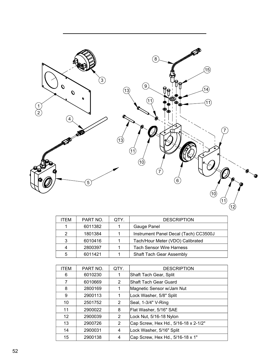 Optional shaft tachometer assembly, Optional shaft tachometer assembly……… 52 | Diamond Products CC3500J User Manual | Page 52 / 68