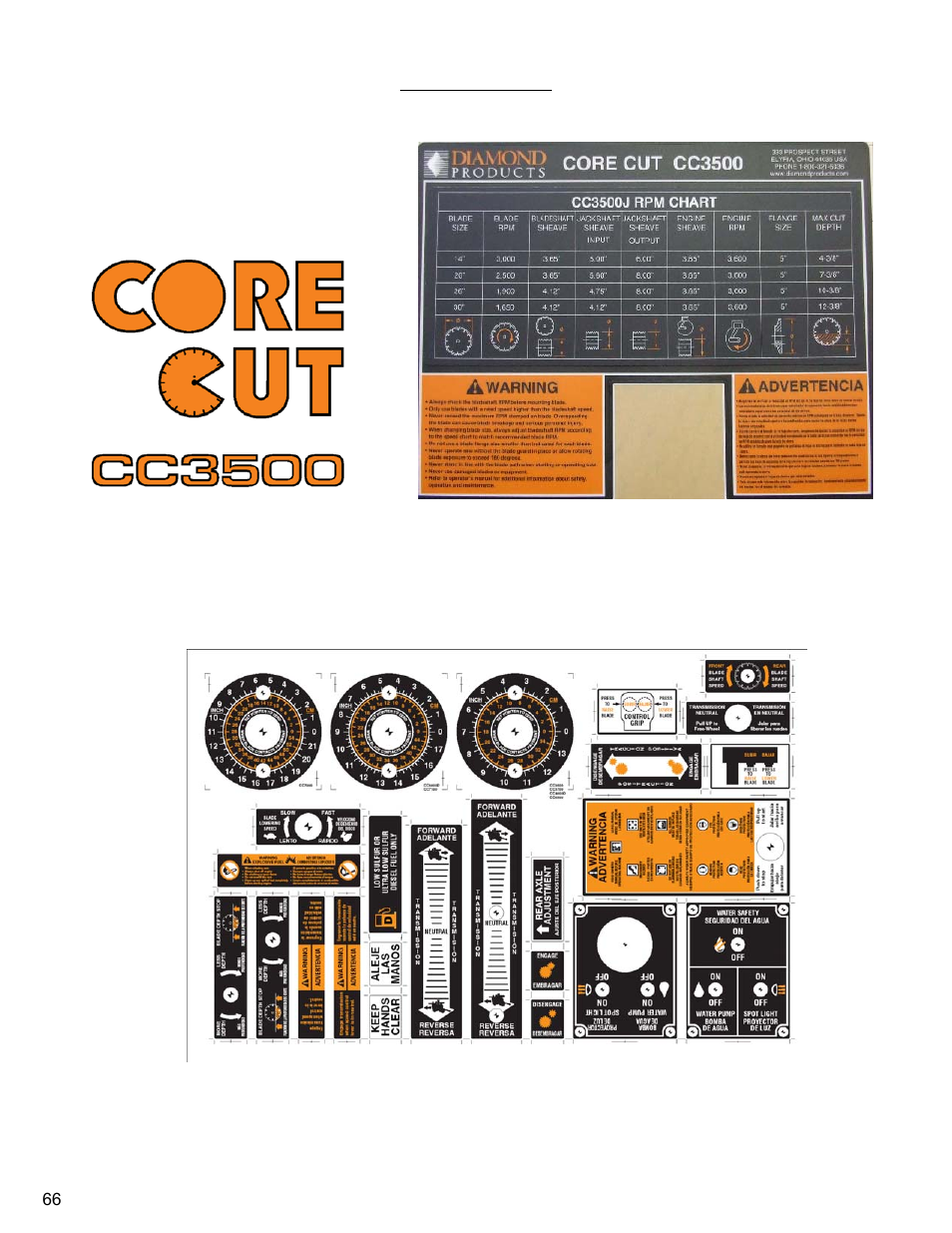 Decal group, Decal group………………………………… 66 | Diamond Products CC3500J User Manual | Page 66 / 68