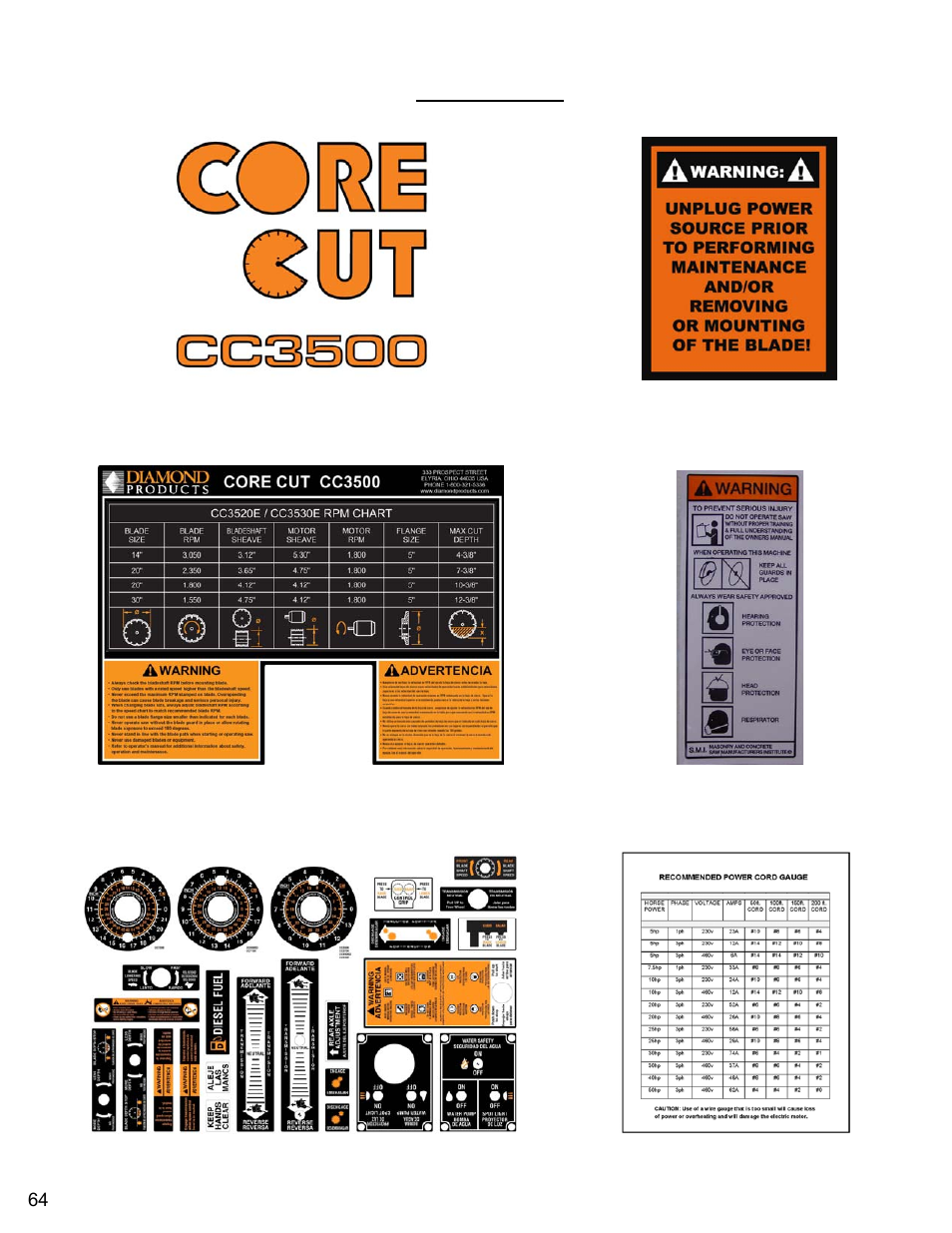 Decal group | Diamond Products CC3500E (Electric) User Manual | Page 64 / 68