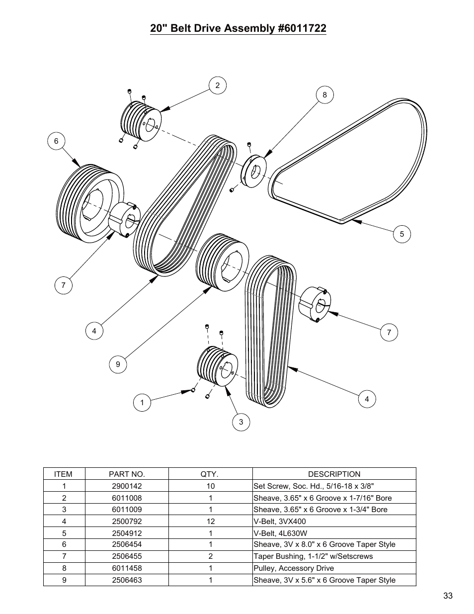 20" belt drive assembly | Diamond Products CC3500 (Gas) User Manual | Page 33 / 68