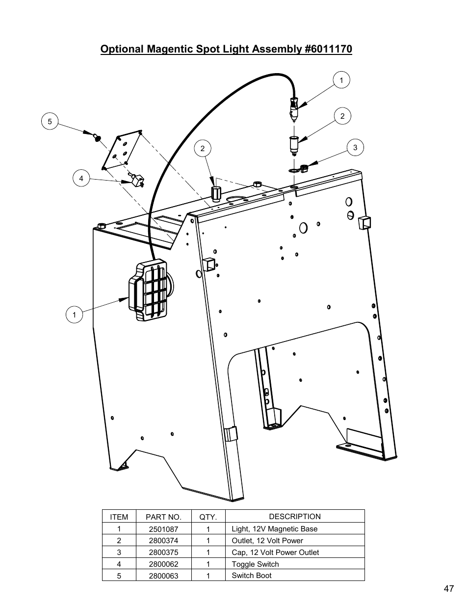 Optional magnetic spot light assembly | Diamond Products CC3535 User Manual | Page 47 / 64