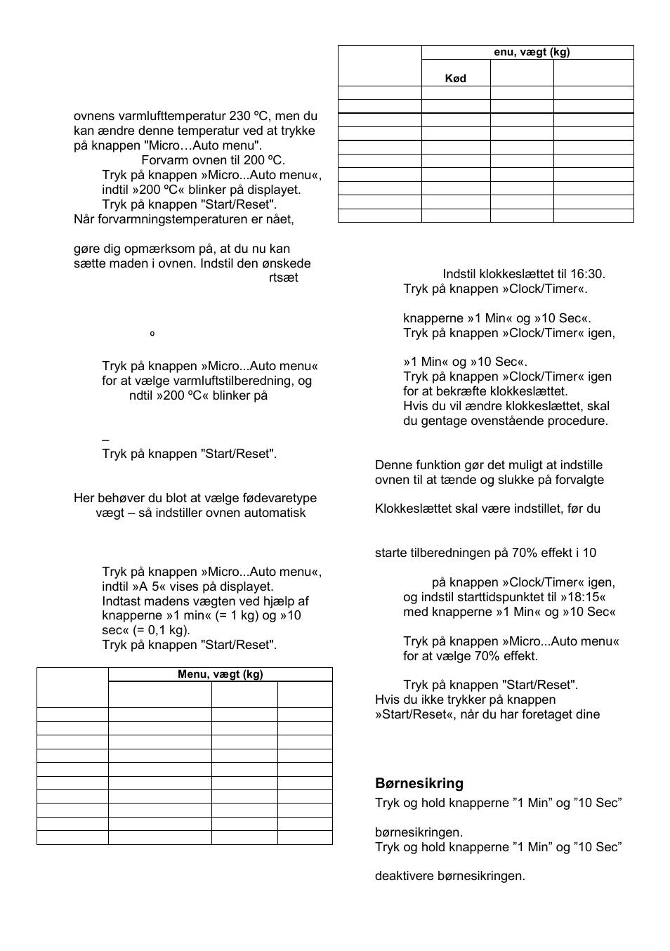 Tilberedning med varmluft, Auto-menu, Timer | Børnesikring | Gorenje GMO-25 DCE User Manual | Page 125 / 169