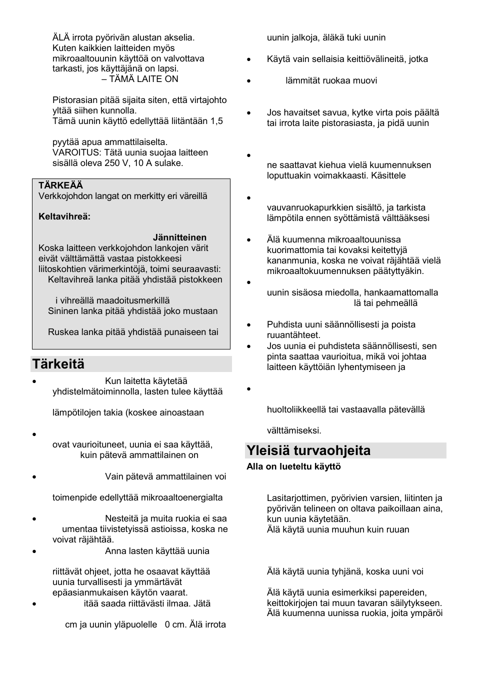 Tärkeitä turvaohjeita, Yleisiä turvaohjeita | Gorenje GMO-25 DCE User Manual | Page 142 / 169