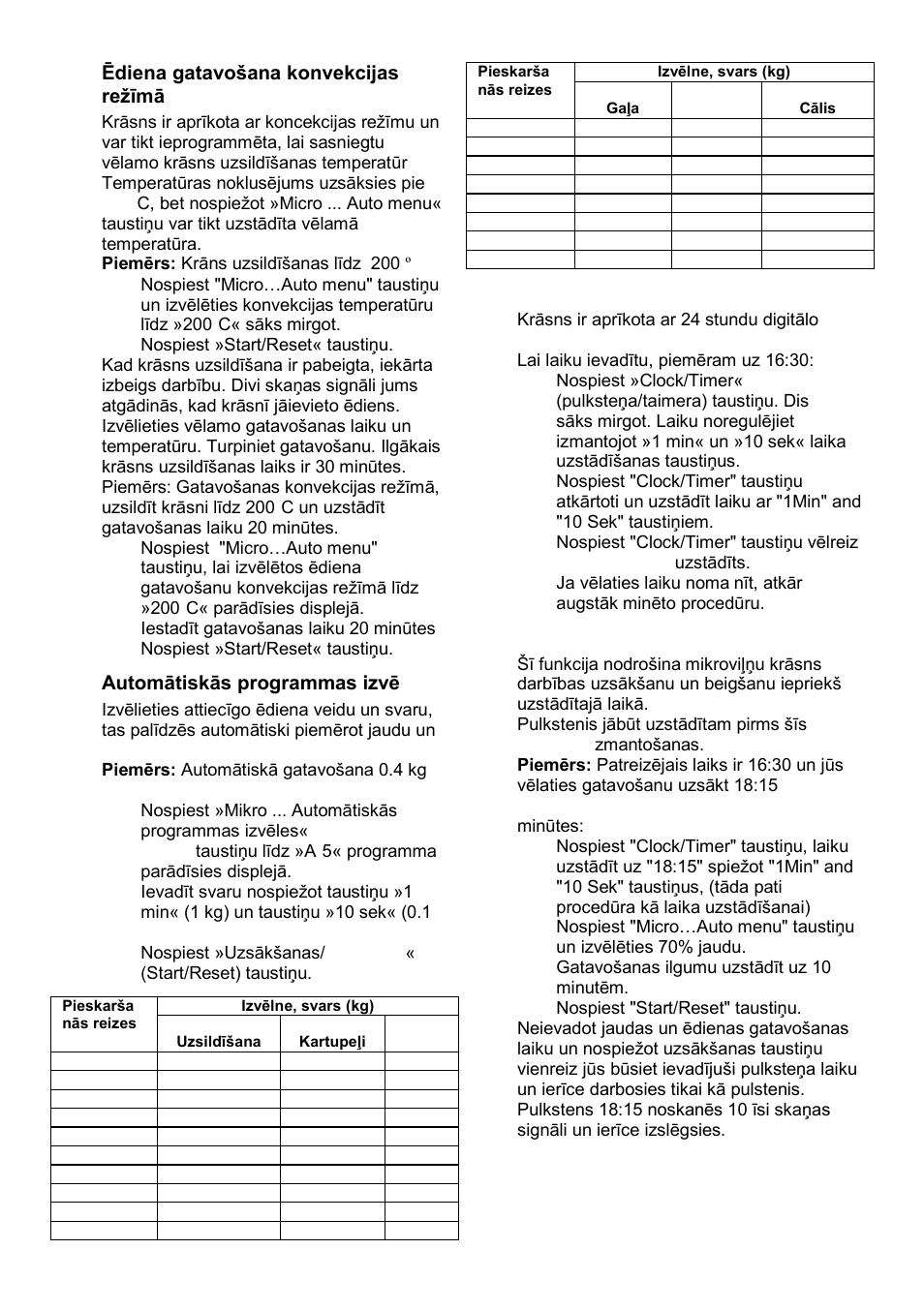 Ēdiena gatavońana konvekcijas reņīmā, Automātiskās programmas izvēlne, Pulkstenis | Taimeris | Gorenje GMO-25 DCE User Manual | Page 153 / 169