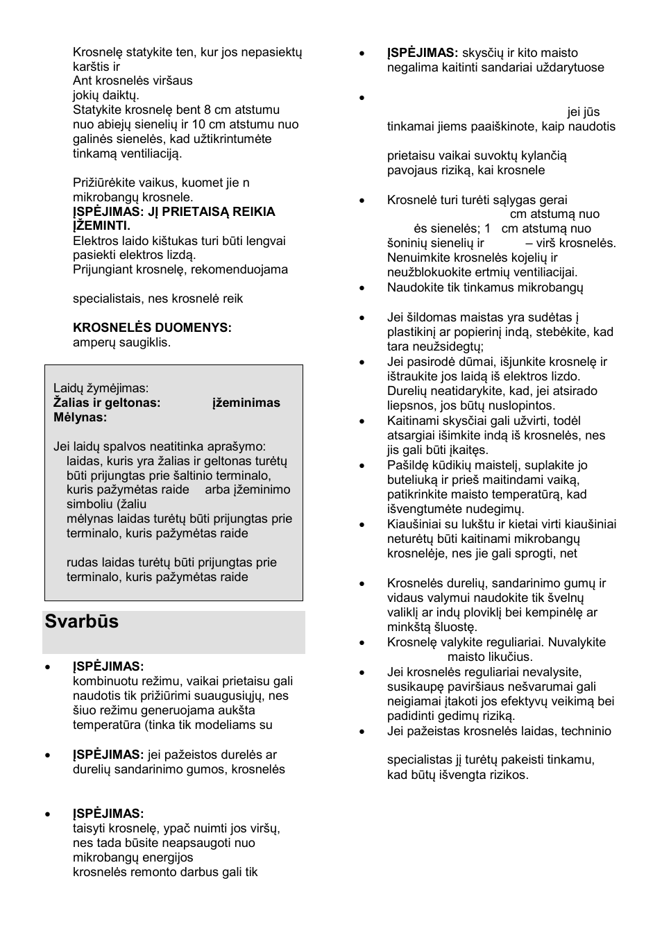 Svarbūs saugos reikalavimai | Gorenje GMO-25 DCE User Manual | Page 156 / 169