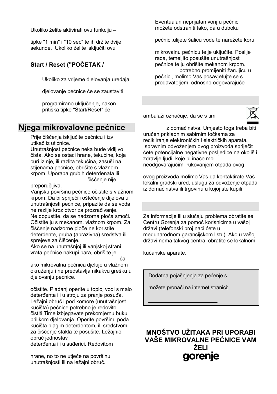 Njega mikrovalovne pećnice, Okolina, Garancija i servis | Gorenje GMO-25 DCE User Manual | Page 16 / 169