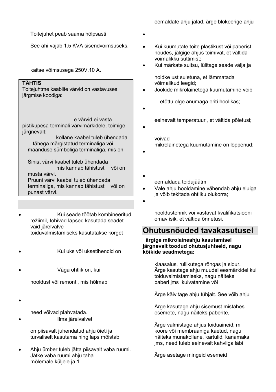 Olulised ohutusjuhised, Ohutusnõuded tavakasutusel | Gorenje GMO-25 DCE User Manual | Page 164 / 169