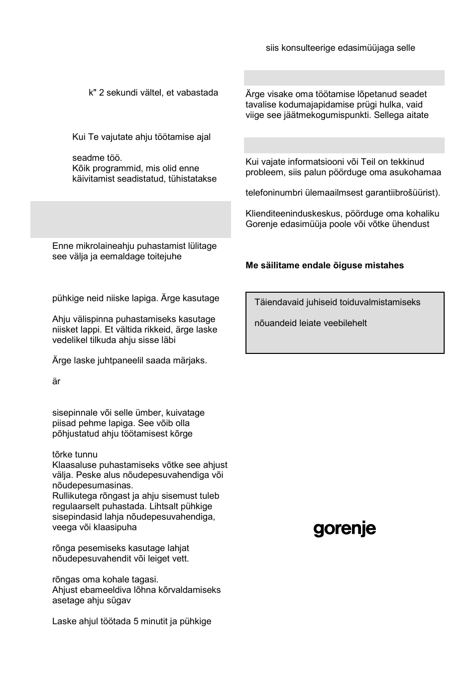 Mikrolaineahju hooldamine, Keskkond, Garantii & hooldus | Gorenje GMO-25 DCE User Manual | Page 169 / 169