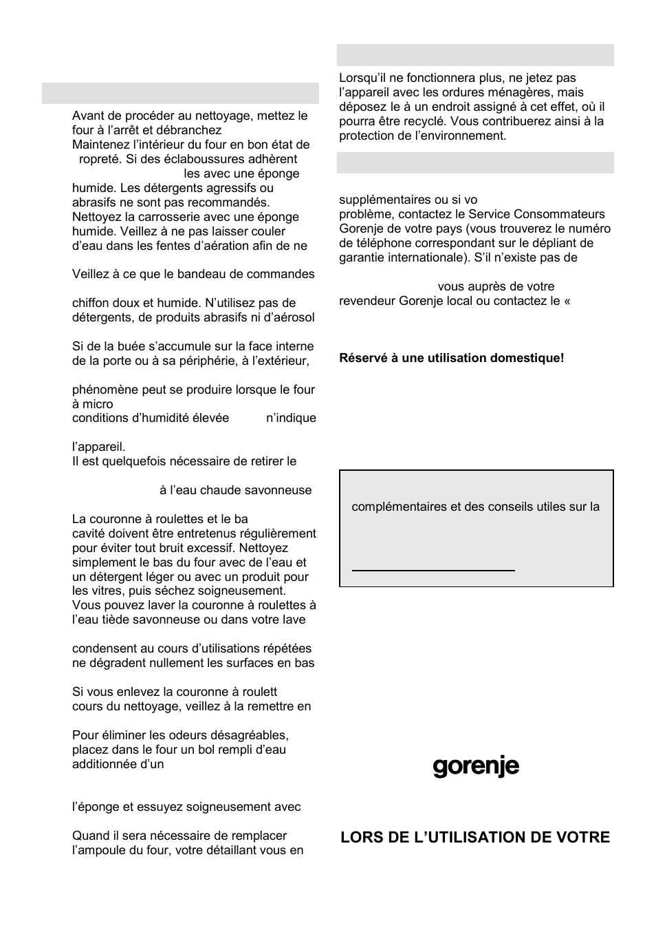 Entretien et nettoyage, Environnement, Garantie et service | Gorenje GMO-25 DCE User Manual | Page 57 / 169