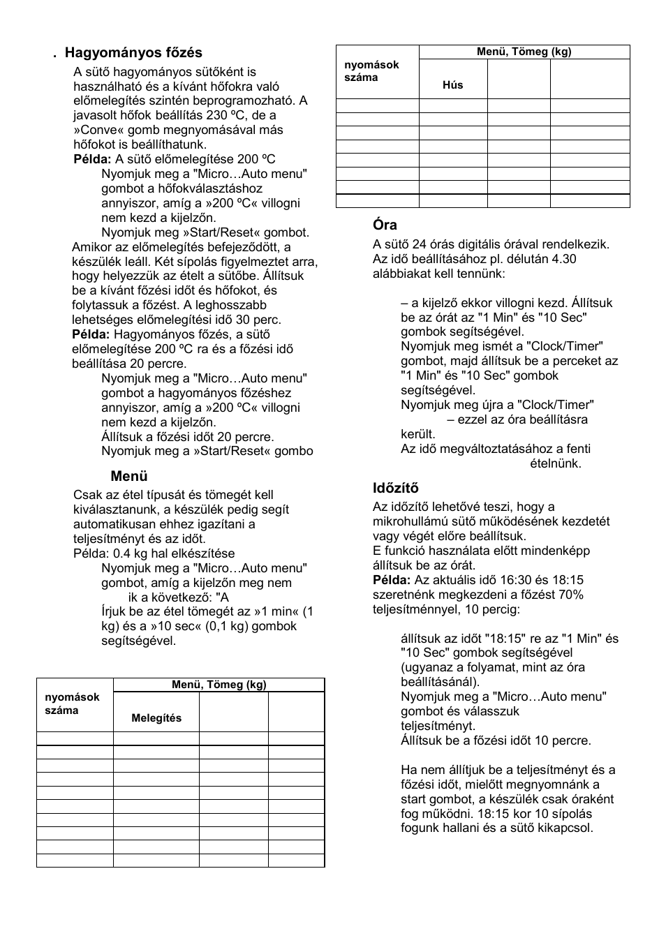 Hagyományos főzés, Auto- menü, Időzítő | Gorenje GMO-25 DCE User Manual | Page 64 / 169