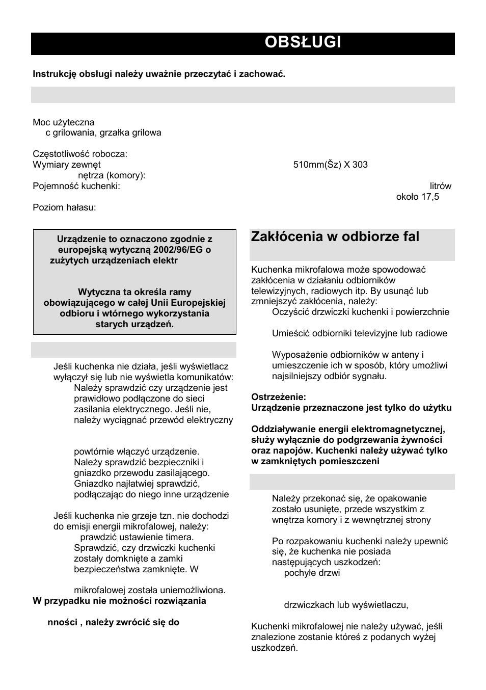 Instrukcja obsługi pl, Charakterystyki techniczne, Przed wezwaniem serwisu | Zakłócenia w odbiorze fal radiowych i elewizyjnych, Instalacja | Gorenje GMO-25 DCE User Manual | Page 66 / 169