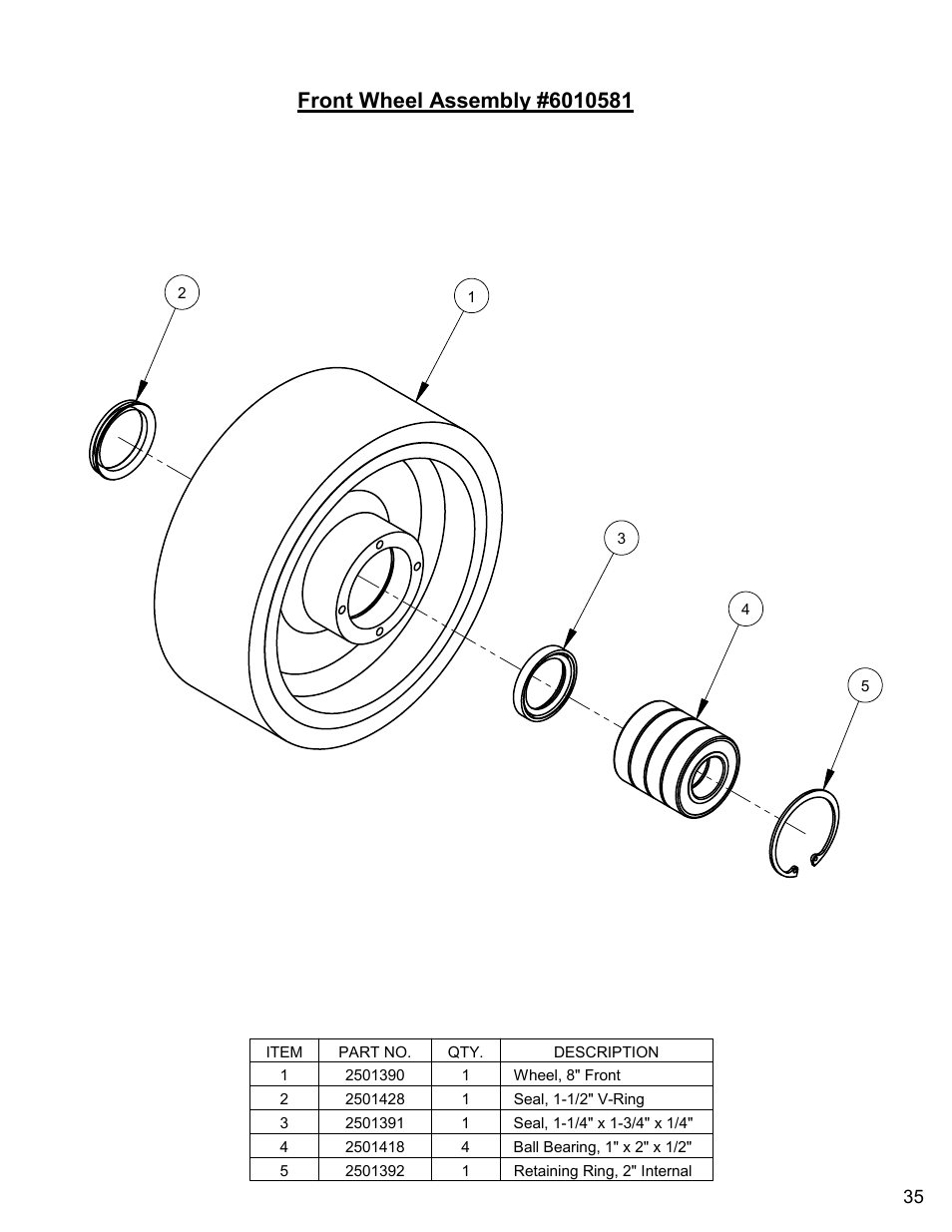 Front wheel assembly | Diamond Products C740TE User Manual | Page 35 / 68