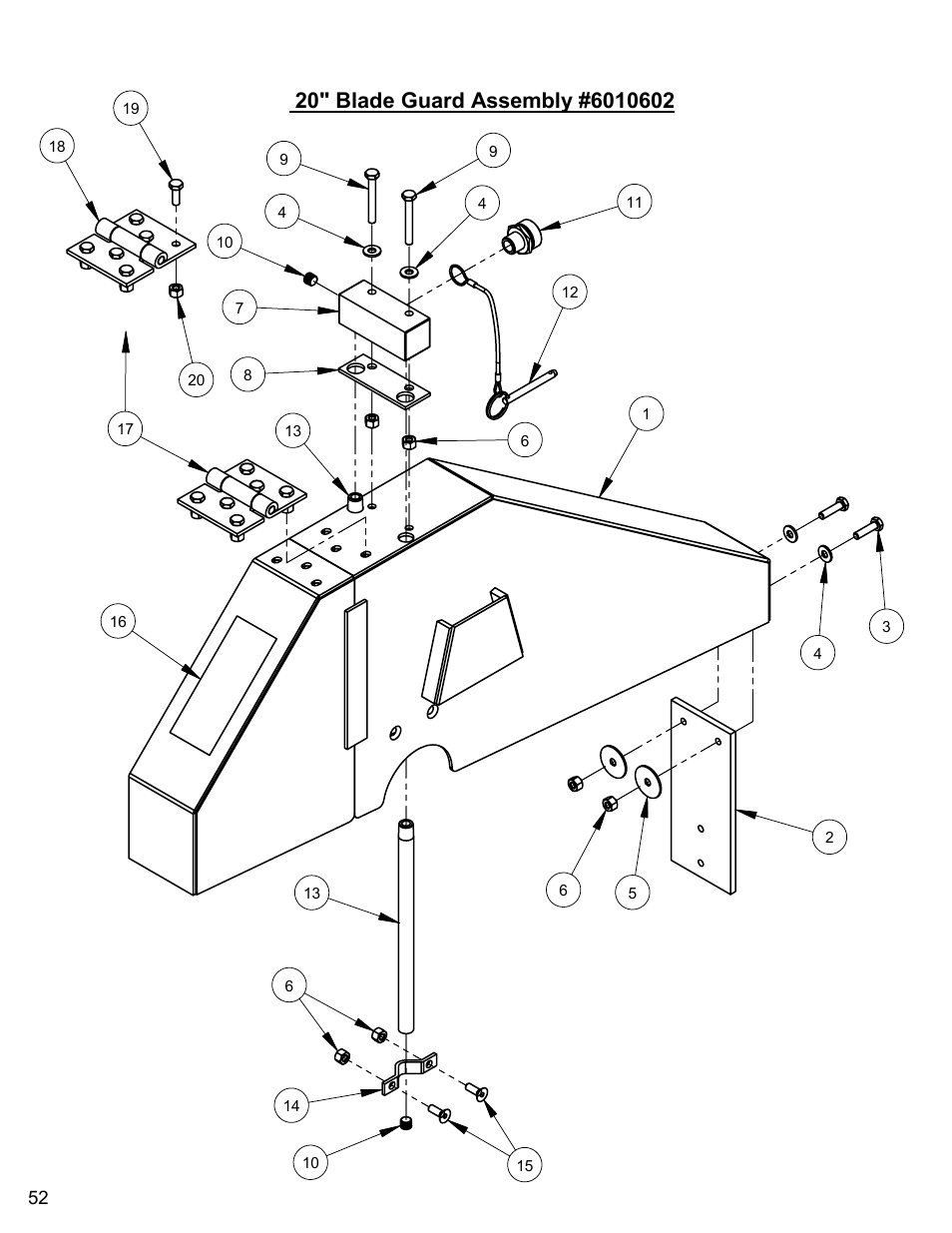 20" blade guard assembly, 20” blade guard assembly | Diamond Products C740TE User Manual | Page 52 / 68