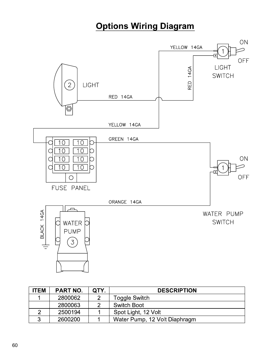 Options wiring, Options wiring diagram | Diamond Products CC4144D User Manual | Page 60 / 64