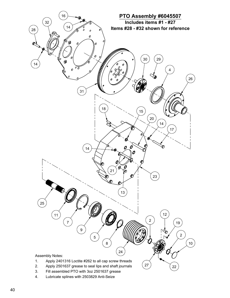 40 pto ass'y, 1” pto assembly | Diamond Products CC4144D (3 Speed) User Manual | Page 40 / 68