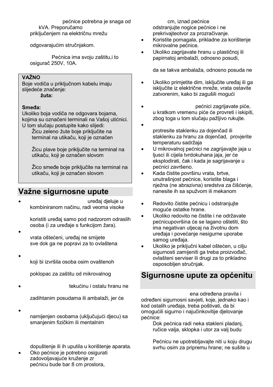 Vaņne sigurnosne upute, Sigurnosne upute za općenitu uporabu | Gorenje MO-20 DCE User Manual | Page 11 / 97