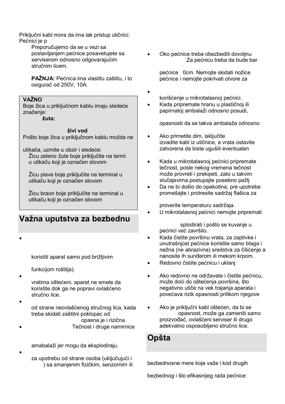 Vaņna uputstva za bezbednu upotrebu, Opńta uputstva za bezbednu upotrebu | Gorenje MO-20 DCE User Manual | Page 18 / 97